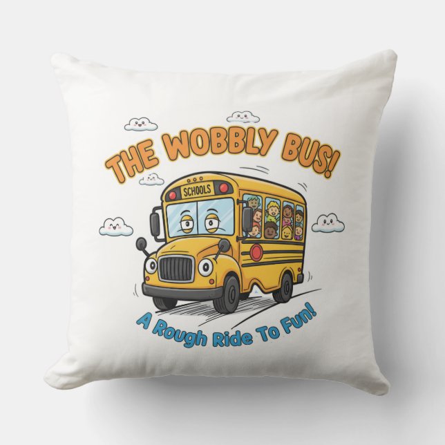 School Bus Nursery Decor-The Wobbly Bus Cushion (Front)