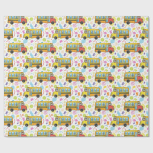 school bus pattern wrapping paper