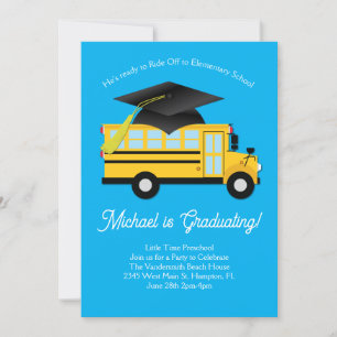 School Bus Preschool Graduation Party Elementary Invitation