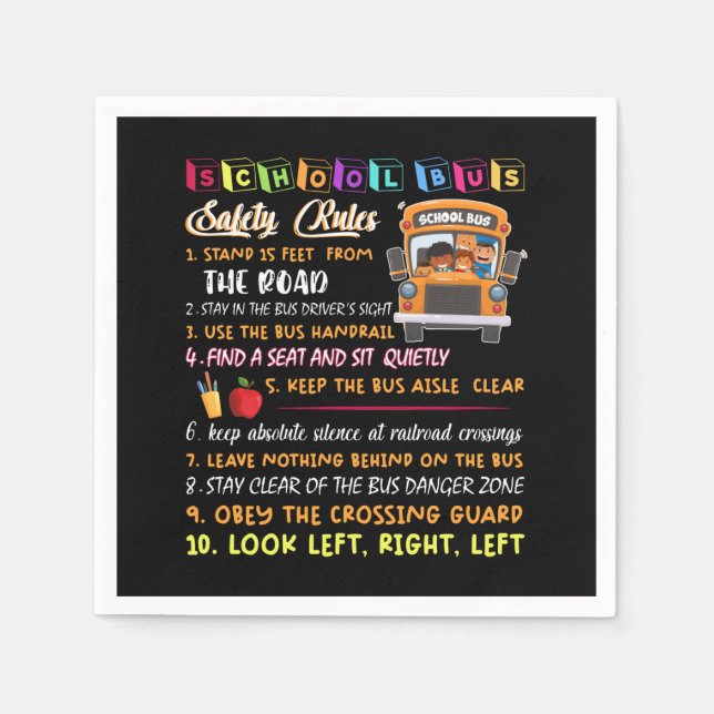 school bus safety rules napkin (Front)