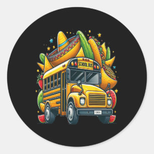School Bus Tacos Kids Mens Womens Mexican Cinco De Classic Round Sticker