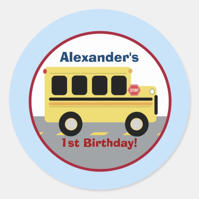 School Bus Town Round Custom Favour Sticker (Front)