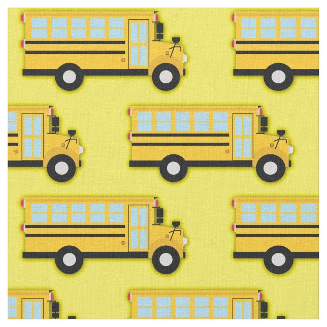 School Bus Vehicles Cute Kids Fabric (Close Up)