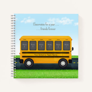 School Bus with 12 Student Photos Custom Gift Notebook
