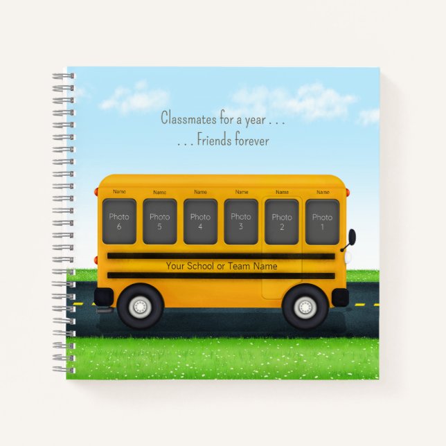 School Bus with 12 Student Photos Custom Gift Notebook (Front)
