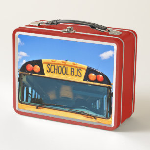 School Bus With Amber and Red Lights Metal Lunch Box