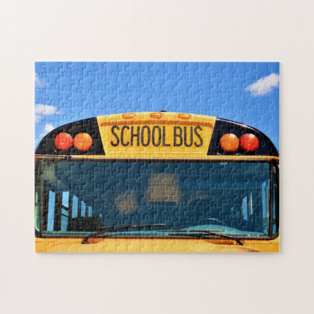 School Bus With Amber & Red Lights Jigsaw Puzzle (Horizontal)