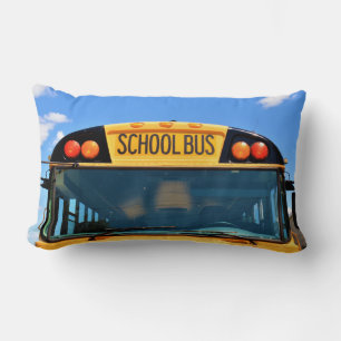 School Bus With Amber & Red Lights Lumbar Cushion