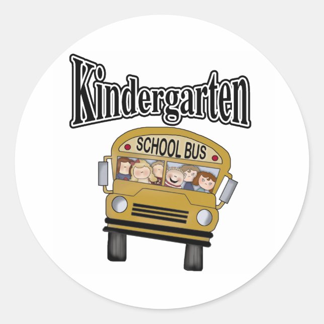 School Bus with Kids Kindergarten Classic Round Sticker (Front)