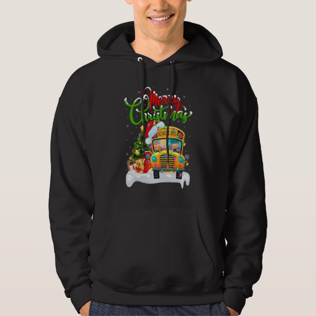 School Bus   Xmas Decorations Santa School Bus Chr Hoodie (Front)