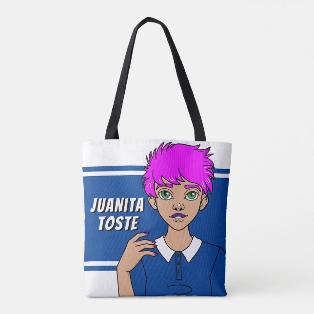 School Cartoon Punk Teen Girl Name Library Tote Bag (Back)