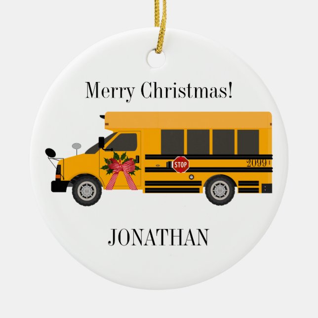 School Children Bus Personalised Ceramic Ornament (Front)