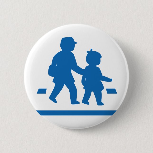 School Children Crossing >> Japanese Traffic Sign 6 Cm Round Badge (Front)