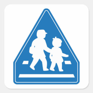 School Children Crossing >> Japanese Traffic Sign Square Sticker
