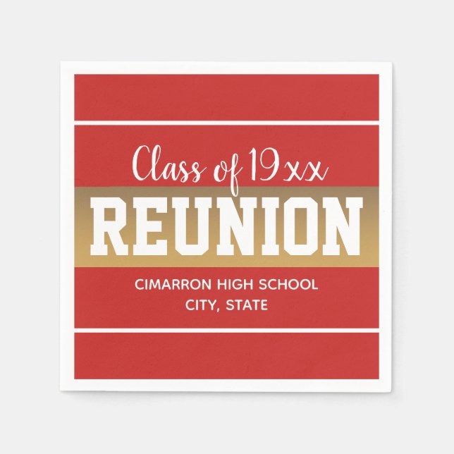 School Class Reunion Any Year Red Gold Napkin (Front)