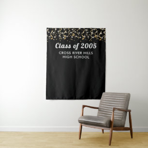 School Class Year Black Gold Custom Backdrop Tapestry