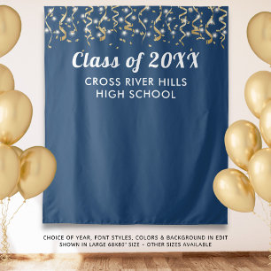 School Class Year Photo Backdrop Blue White Tapestry