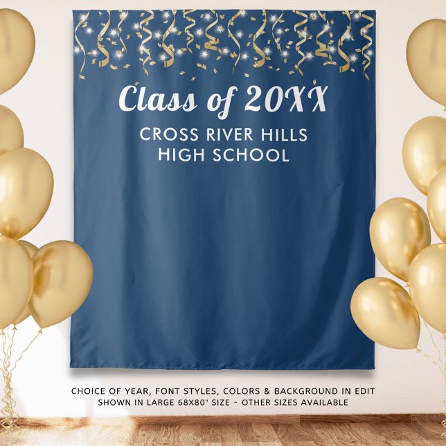 School Class Year Photo Backdrop Blue White Tapestry (Creator Uploaded)