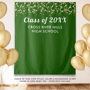 School Class Year Photo Backdrop Green Gold White Tapestry