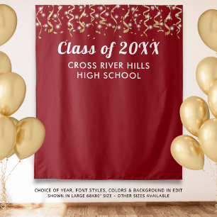 School Class Year Photo Backdrop Red Gold White Tapestry