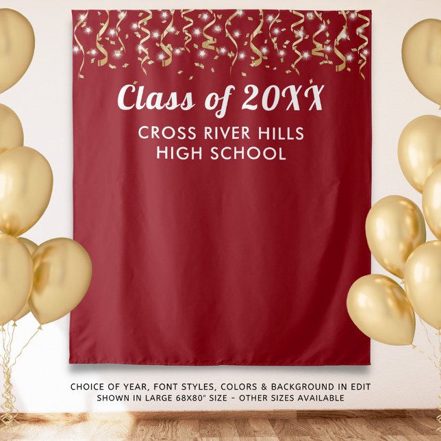 School Class Year Photo Backdrop Red Gold White Tapestry (Creator Uploaded)