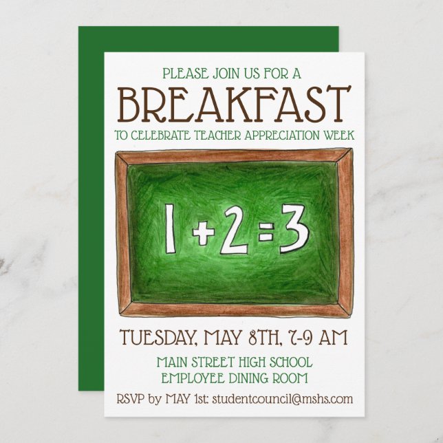 School Classroom Chalkboard Teacher Appreciation Invitation (Front/Back)