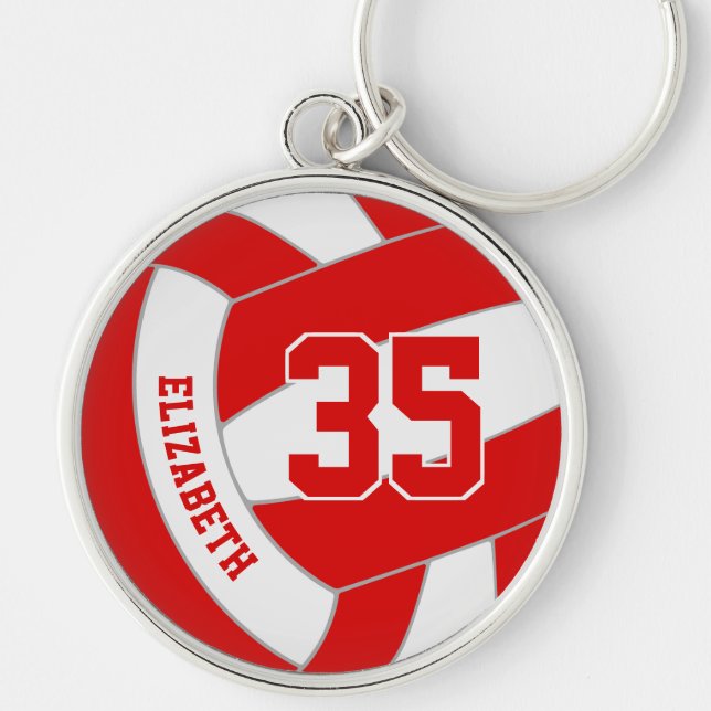 school club colours red white volleyball team gift key ring (Front)