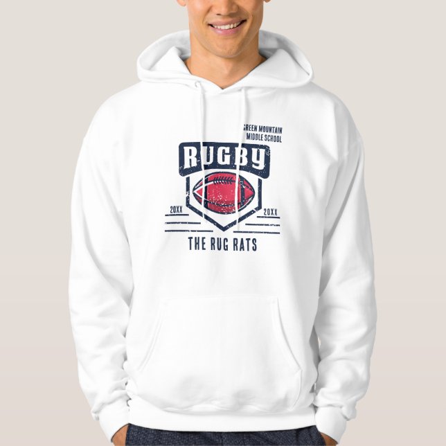 School Club Team League Name Year Rugby  Hoodie (Front)
