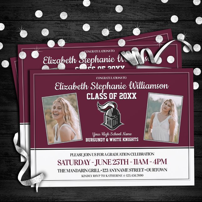 School Colors Burgundy and White Graduation Party Invitation (Creator Uploaded)