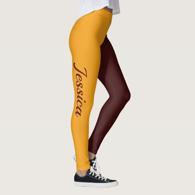 School COLORS Maroon and Gold Cheerleader Leggings (Right)