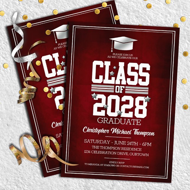 School Colors Red | Silver Graduation Party Invitation (Creator Uploaded)