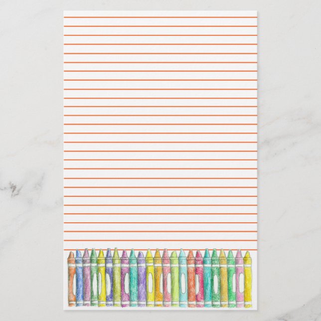 School Colour Crayon Teacher Orange Lined Stationery (Front)