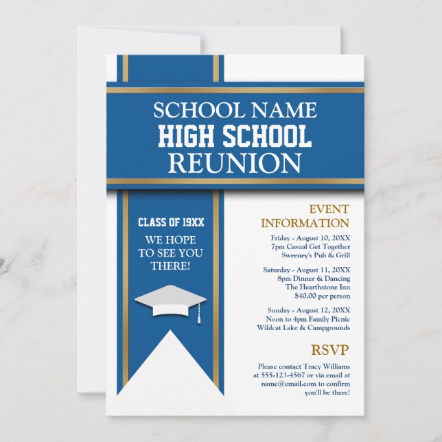 School Colours Banner Custom Class Reunion Invitation (Front)