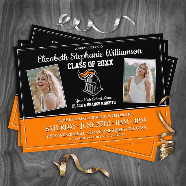 School Colours Black and Orange Graduation Party Invitation (Creator Uploaded)