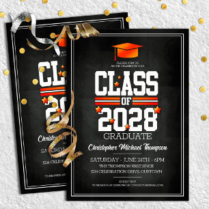 School Colours Black and Orange Graduation Party Invitation