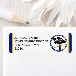  School Colours Blue and Gold Graduation Return Address Label