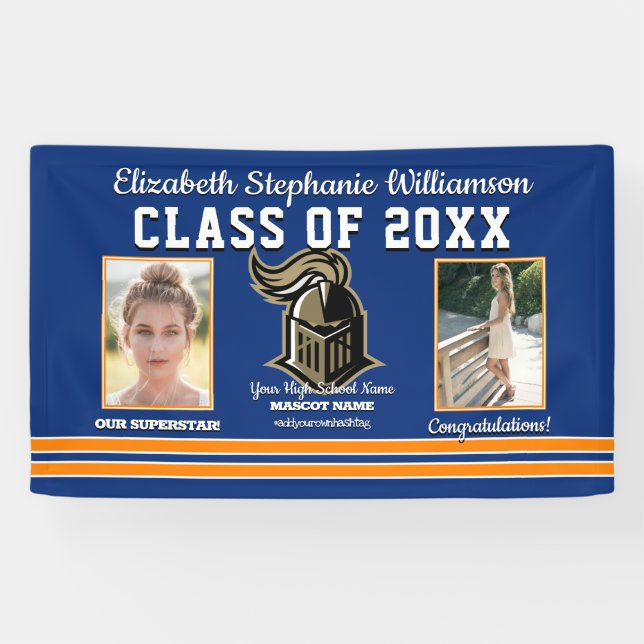 School Colours Blue and Orange Graduation Banner (Horizontal)