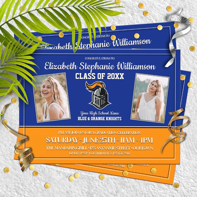 School Colours Blue and Orange Graduation Party Invitation (Creator Uploaded)