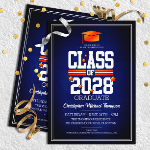 School Colours Blue and Orange Graduation Party Invitation