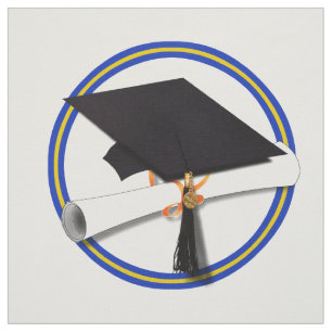 School Colours Blue & Gold Grad Cap w/Diploma Fabric