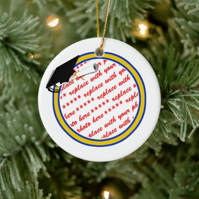 School Colours Blue & Gold Graduation Ceramic Ornament (Tree)