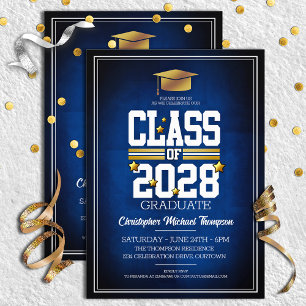 School Colours Blue Gold Graduation Party Invitation