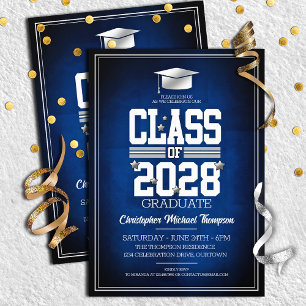 School Colours Blue Silver Graduation Party Invitation
