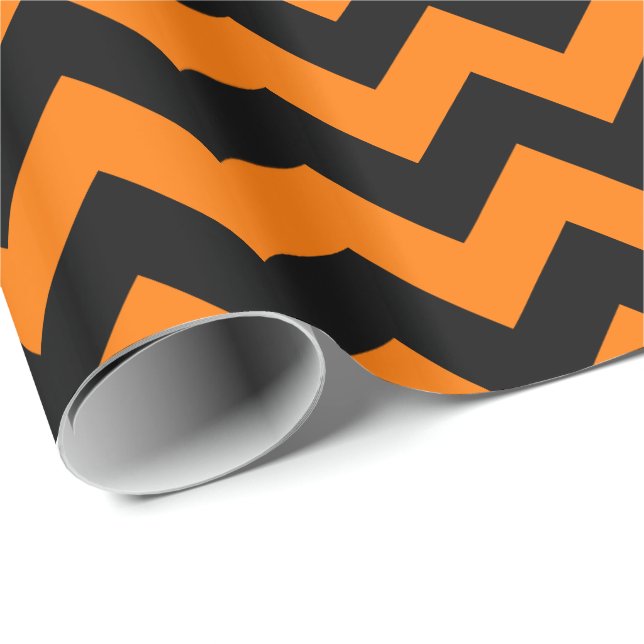 School Colours Chevron Gift Wrap-Orange and Black Wrapping Paper (Roll Corner)