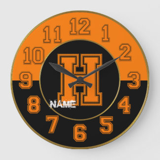 School Colours Clock, Orange & Black Letter H Large Clock