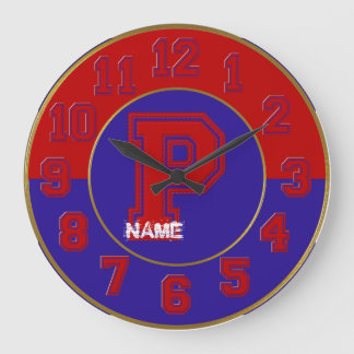 School Colours Clock, Red & Blue Letter P Large Clock