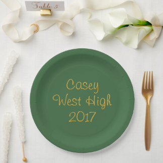 School Colours Forest Green and Gold Graduation Paper Plate