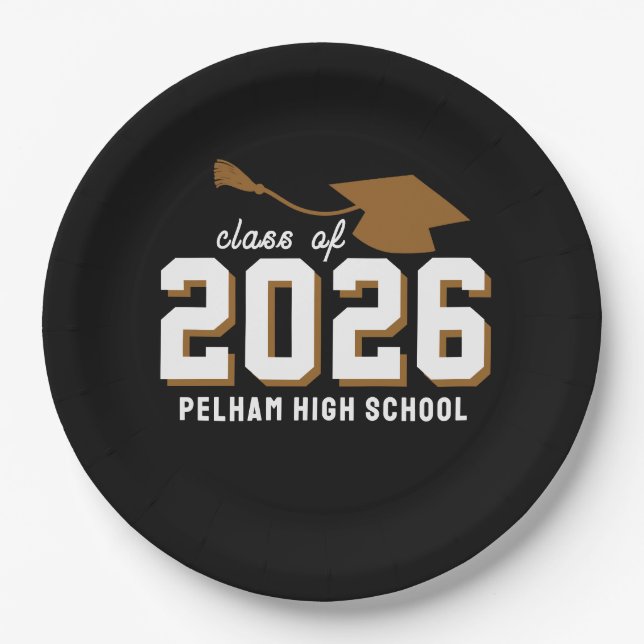 School Colours Grad BLACK CUSTOMIZABLE Paper Plate (Front)