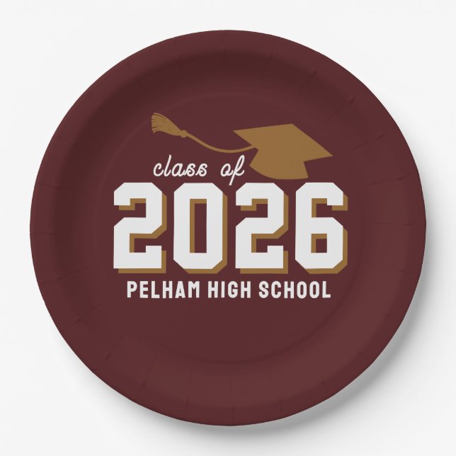 School Colours Grad MAROON CUSTOMIZABLE Paper Plate (Front)