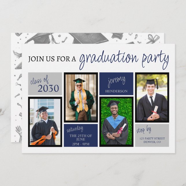 School Colours Graduation Party Invitation (Front/Back)